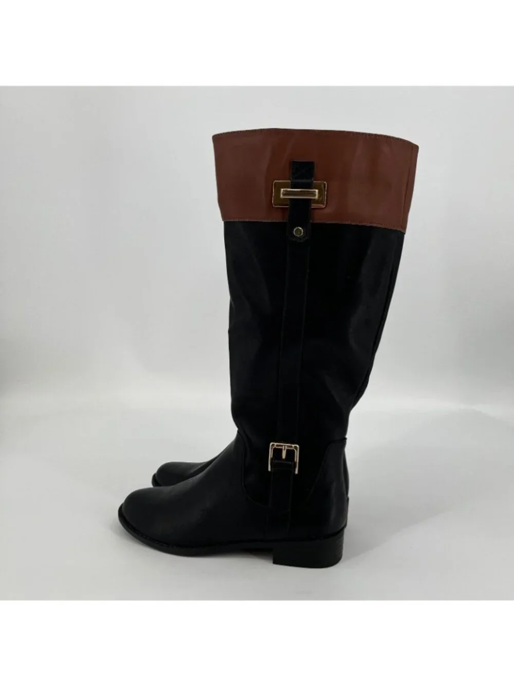 Jones New York Leodenn Knee High Boots Black Cognac Size 6M Synthetic Zip Buckle